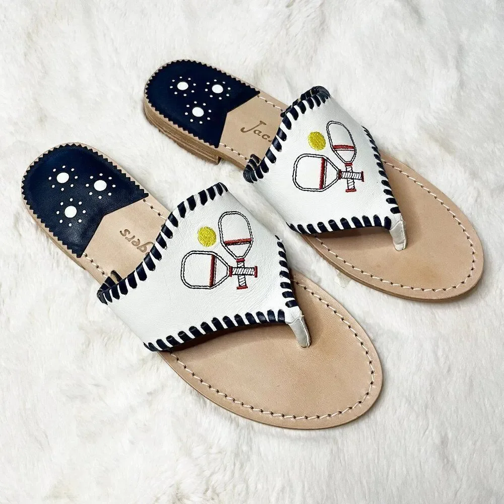 Jack Rogers Pickleball‎ Embroidered Whipstitch Flat Thong Sandals NWOT Size 9